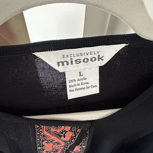 Misook Black Pink Paisley Embelished Cardigan Sweater L - Picture 6 of 6